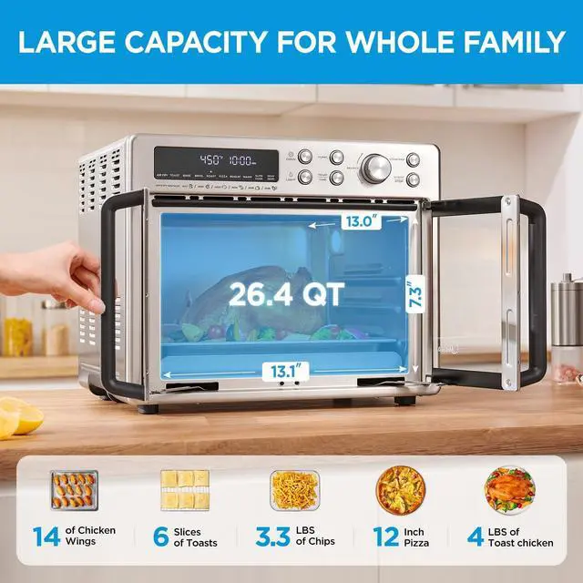 Alt view image 4 of 7 - Midea Flexify French Door Toaster Oven Air Fryer Combo, 26.4 QT, Extra Large Air Fryer Countertop Oven 10-in-1 Combo, 25% Faster Cooking and 90% Less Oil, Stainless Steel