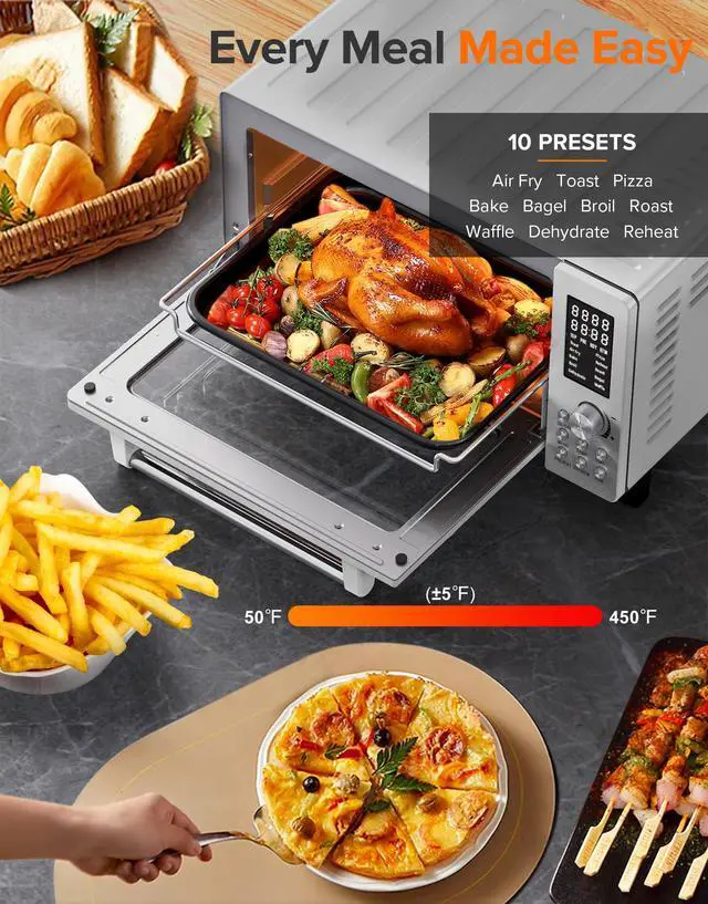 Alt view image 3 of 7 - Nuwave Bravo Pro Smart 21QT Toaster Oven Air Fryer Combo, Convection Oven Countertop, 10 functions all in 1, with even & quick crisp technology, 50-450°F, 1800W, Stainless Steel