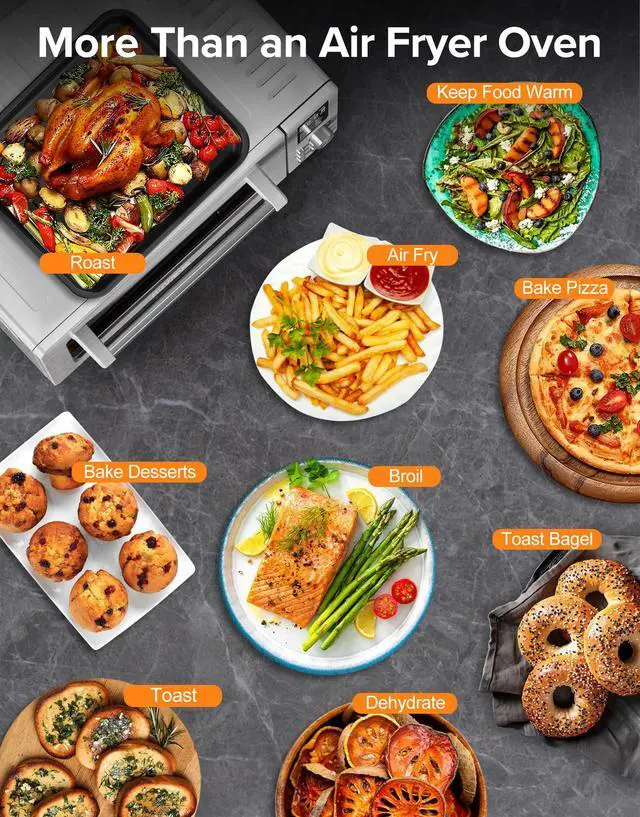 Alt view image 7 of 7 - Nuwave Bravo Pro Smart 21QT Toaster Oven Air Fryer Combo, Convection Oven Countertop, 10 functions all in 1, with even & quick crisp technology, 50-450°F, 1800W, Stainless Steel