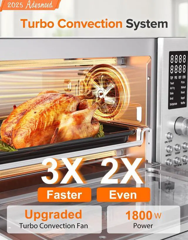 Alt view image 2 of 7 - Nuwave Bravo Pro Smart 21QT Toaster Oven Air Fryer Combo, Convection Oven Countertop, 10 functions all in 1, with even & quick crisp technology, 50-450°F, 1800W, Stainless Steel