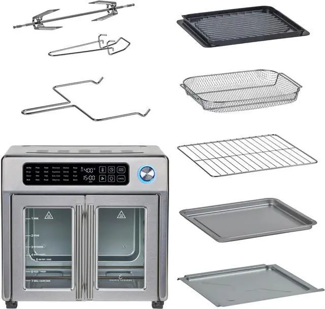 Alt view image 12 of 14 - Emeril Lagasse 26 QT Extra Large Air Fryer, Convection Toaster Oven with French Doors, Stainless Steel