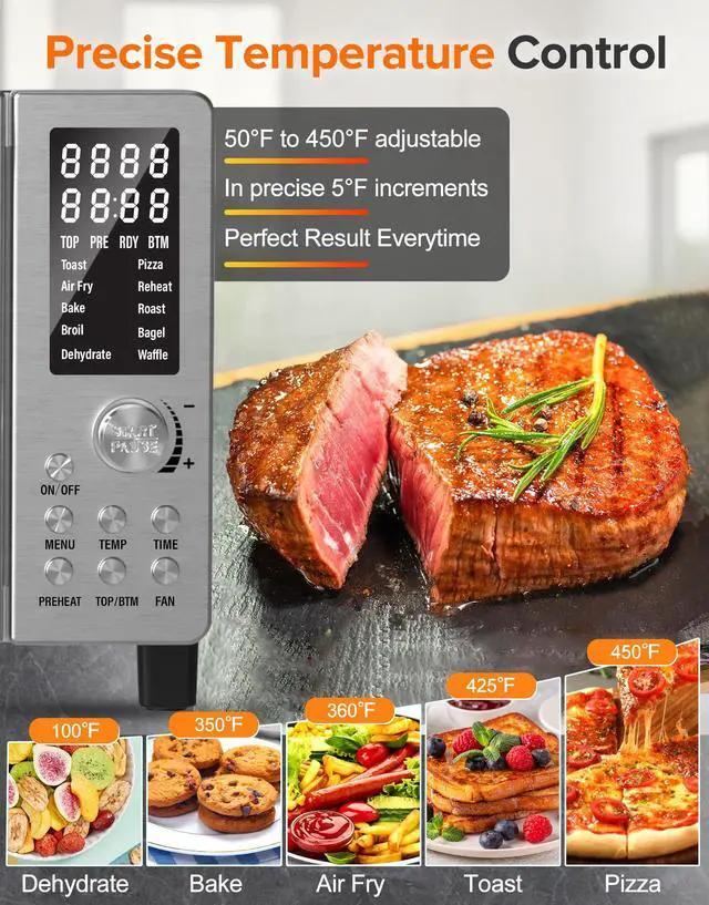Alt view image 4 of 7 - Nuwave Bravo Pro Smart 21QT Toaster Oven Air Fryer Combo, Convection Oven Countertop, 10 functions all in 1, with even & quick crisp technology, 50-450°F, 1800W, Stainless Steel