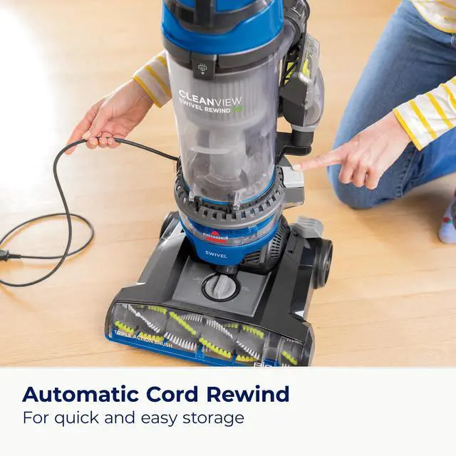 Alt view image 2 of 6 - Bissell CleanView Swivel Rewind Vacuum with Automatic Cord Rewind, TurboEraser Upholstery Tool, Triple Action Brush Roll, Swivel Steering, Extension Wand, Easy-Empty Dirt Tank, Multi-Cyclonic Suction