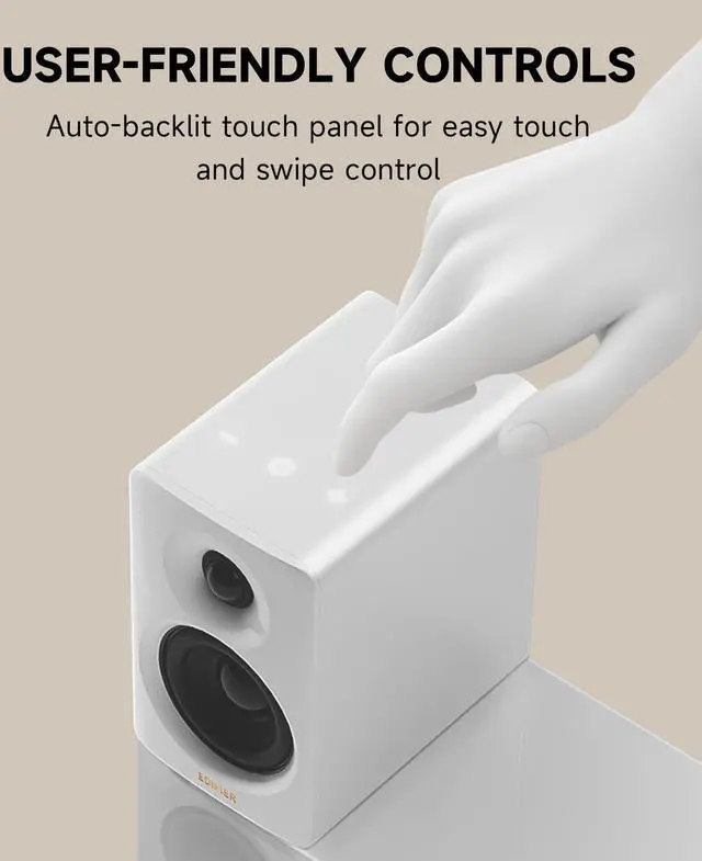 Alt view image 6 of 7 - Edifier M60 Multimedia Speaker Bluetooth 5.3, 66W RMS, Hi-Res Audio & Hi-Res Wireless Audio, LDAC,3" Mid Bass & 1" Tweeter, USB-C & Aux Inputs, Compact Desktop Speaker - White