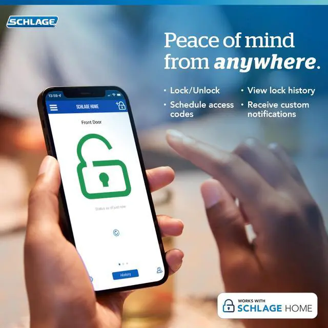 Alt view image 7 of 7 - Schlage Encode Smart WiFi Deadbolt Lock for Front Door - Keyless Entry with App or Touchscreen - Works with Alexa, Hey Google, & Airbnb - Create Codes for Guests - Satin Nickel Silver