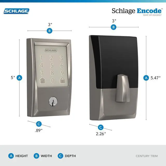 Alt view image 3 of 7 - Schlage Encode Smart WiFi Deadbolt Lock for Front Door - Keyless Entry with App or Touchscreen - Works with Alexa, Hey Google, & Airbnb - Create Codes for Guests - Satin Nickel Silver