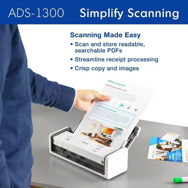 Alt view image 8 of 12 - Brother ADS-1300 Compact Desktop Document Scanner White/Black (ADS1300)