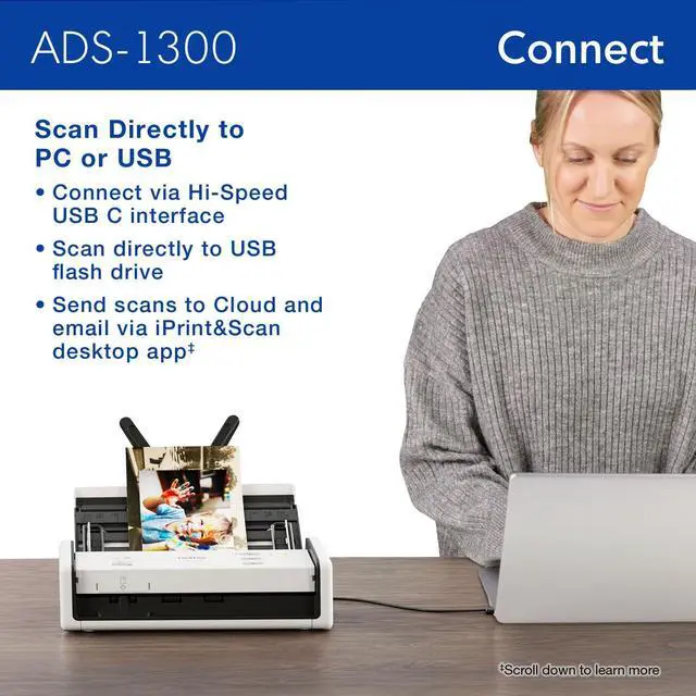 Alt view image 10 of 12 - Brother ADS-1300 Compact Desktop Document Scanner White/Black (ADS1300)