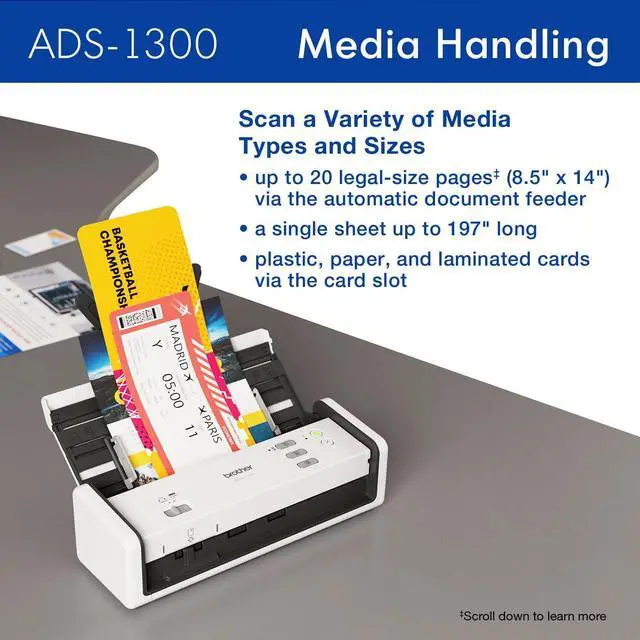Alt view image 9 of 12 - Brother ADS-1300 Compact Desktop Document Scanner White/Black (ADS1300)