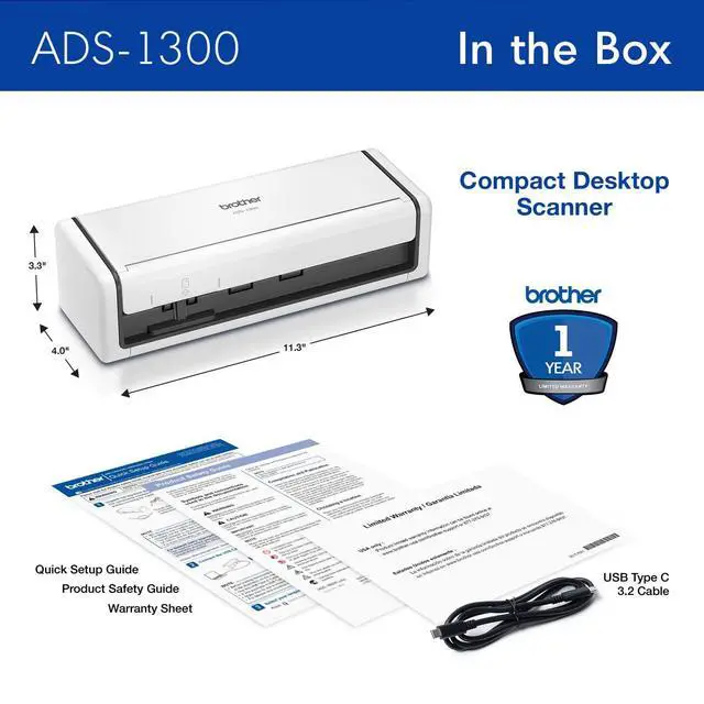 Alt view image 12 of 12 - Brother ADS-1300 Compact Desktop Document Scanner White/Black (ADS1300)
