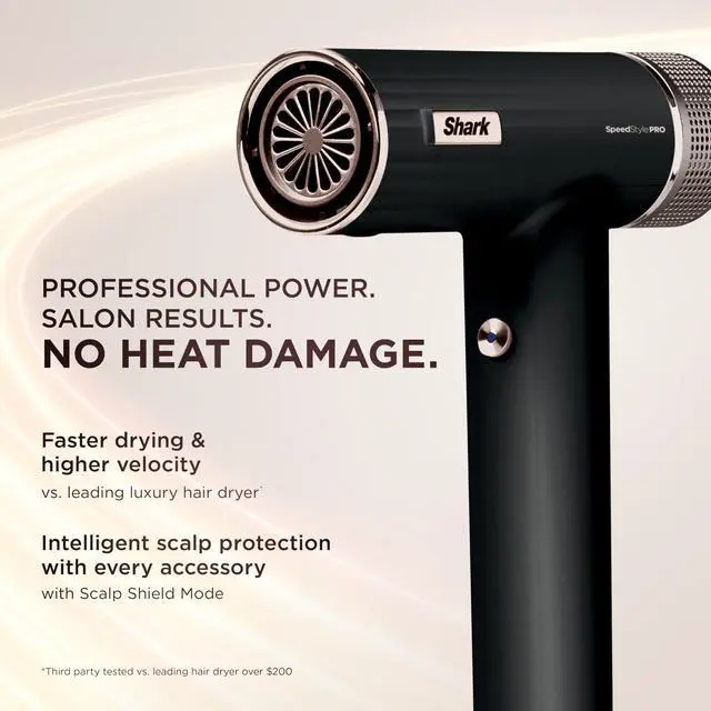 Alt view image 2 of 7 - Shark SpeedStyle Pro Professional Performance High-Velocity Hair Dryer System with Scalp Shield and IQ Speed Styling & Drying Suite, Straight and Wavy Hair, Lightweight, Ionic, No Heat Damage, HD731