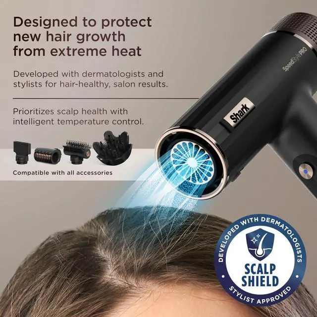 Alt view image 4 of 7 - Shark SpeedStyle Pro Professional Performance High-Velocity Hair Dryer System with Scalp Shield and IQ Speed Styling & Drying Suite, Straight and Wavy Hair, Lightweight, Ionic, No Heat Damage, HD731