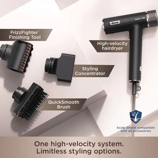 Alt view image 5 of 7 - Shark SpeedStyle Pro Professional Performance High-Velocity Hair Dryer System with Scalp Shield and IQ Speed Styling & Drying Suite, Straight and Wavy Hair, Lightweight, Ionic, No Heat Damage, HD731