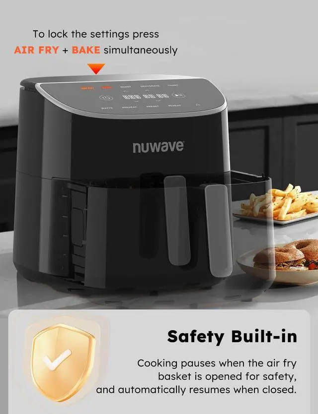 Alt view image 2 of 6 - Nuwave Brio Plus 8 Qt Air Fryer, PFAS Free, New & Improved, Digital Touch Screen, Cool White Display, 50°F~400°F in Precise 5°, 5 Cook Functions, 100 Presets & 50 Memory, 3 Wattages 700, 1500, 1800
