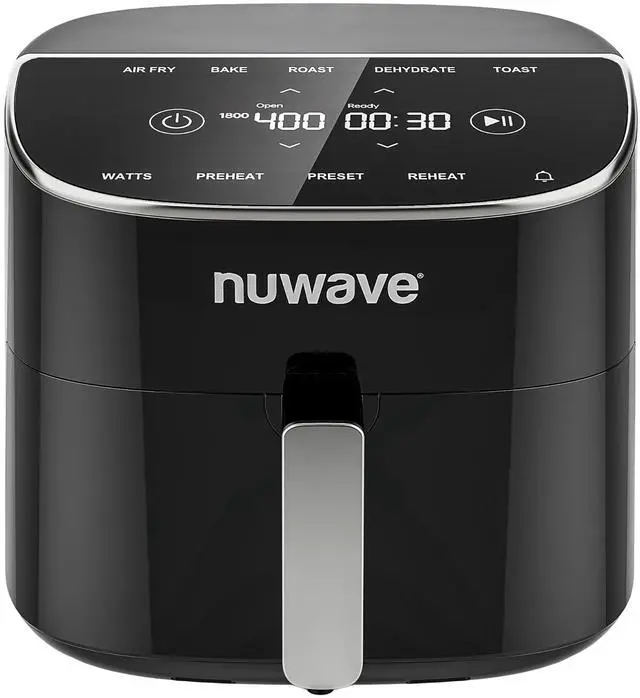 Main image of Nuwave Brio Plus 8 Qt Air Fryer, PFAS Free, New & Improved, Digital Touch Screen, Cool White Display, 50°F~400°F in Precise 5°, 5 Cook Functions, 100 Presets & 50 Memory, 3 Wattages 700, 1500, 1800