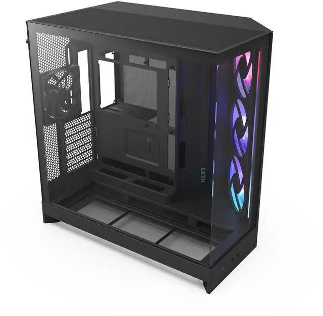 Alt view image 8 of 14 - NZXT H9 Flow RGB (2025)  Large Dual-Chamber ATX Mid-Tower Airflow PC Case  Includes 1 x 420mm RGB Fan Unit & 1 x 120mm Fan  420mm Radiator Support  Tempered Glass  Back-Connect Ready  Black