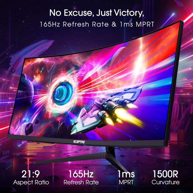Alt view image 4 of 7 - 34-Inch Curved Ultrawide WQHD Monitor (3440 × 1440), R1500, up to 180Hz/165Hz, DisplayPort x2, 99% sRGB, 1ms, Built-in Speakers, Machine Black, 2025 (C345B-QUT168)