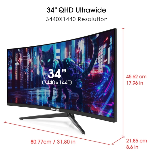Alt view image 6 of 7 - 34-Inch Curved Ultrawide WQHD Monitor (3440 × 1440), R1500, up to 180Hz/165Hz, DisplayPort x2, 99% sRGB, 1ms, Built-in Speakers, Machine Black, 2025 (C345B-QUT168)