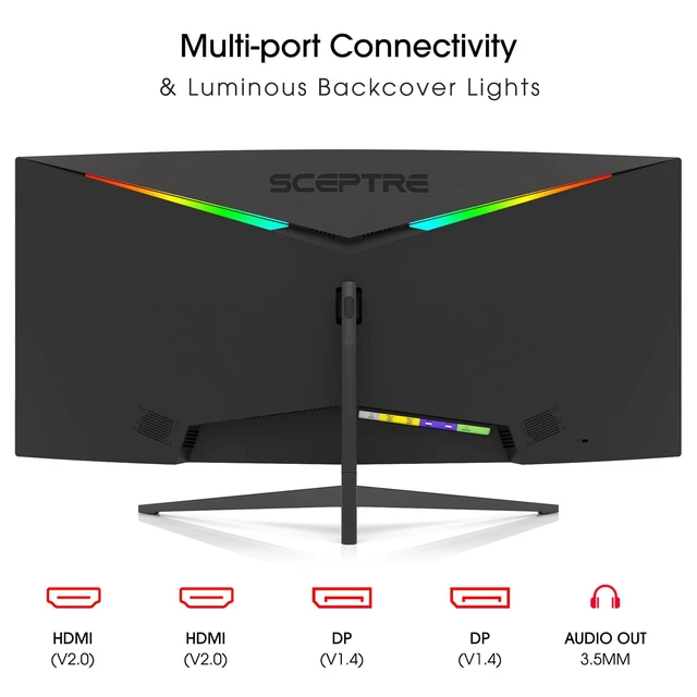 Alt view image 7 of 7 - 34-Inch Curved Ultrawide WQHD Monitor (3440 × 1440), R1500, up to 180Hz/165Hz, DisplayPort x2, 99% sRGB, 1ms, Built-in Speakers, Machine Black, 2025 (C345B-QUT168)