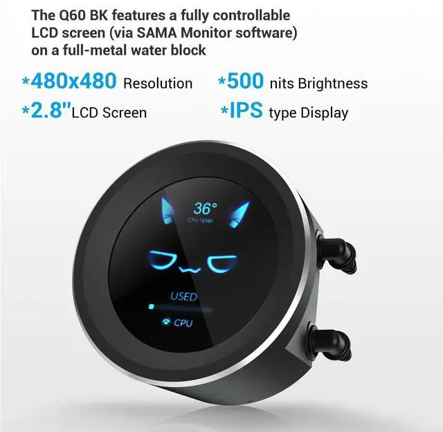 Alt view image 9 of 14 - SAMA Q60 Black CPU Liquid Cooler, 360MM Liquid Water Cooling with 2.8" LCD Display & XT120 Modular Fans LCP Blade for Enhanced Cooling and Noise Reduction, Compatible 115X, 2011, 1200, 1700, AM4, AM5