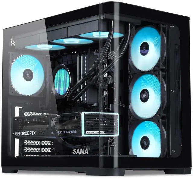 Alt view image 8 of 14 - SAMA V60 PC Case, Mid-Tower Computer Case, A Curved Tempered Glass, 7 Pre-Installed ARGB PWM Fans and Fan Hub, USB Type-C, ATX/MATX/ITX Back-Connect Support, 360mm Liquid Cooler Compatible, Black