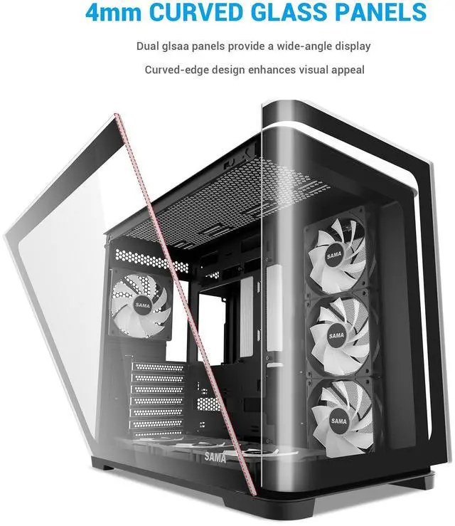 Alt view image 14 of 14 - SAMA V60 PC Case, Mid-Tower Computer Case, A Curved Tempered Glass, 7 Pre-Installed ARGB PWM Fans and Fan Hub, USB Type-C, ATX/MATX/ITX Back-Connect Support, 360mm Liquid Cooler Compatible, Black