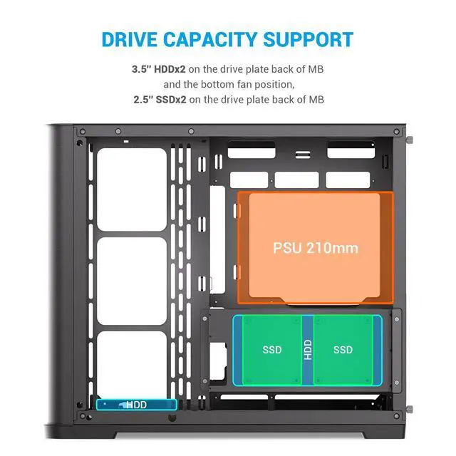 Alt view image 12 of 14 - SAMA V60 PC Case, Mid-Tower Computer Case, A Curved Tempered Glass, 7 Pre-Installed ARGB PWM Fans and Fan Hub, USB Type-C, ATX/MATX/ITX Back-Connect Support, 360mm Liquid Cooler Compatible, Black