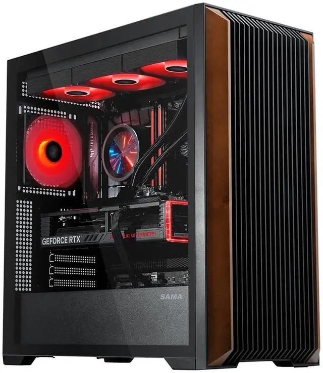 Alt view image 8 of 14 - SAMA Z60 Black Genuine Walnut Wood PC Case, ATX Mid Tower, Pre-Installed 4x 140mm ARGB PWM Fans, Supports 360mm Radiator on Top, Type-C Port, Supports E-ATX/ATX/M-ATX/ITX, Full Tower Computer Case