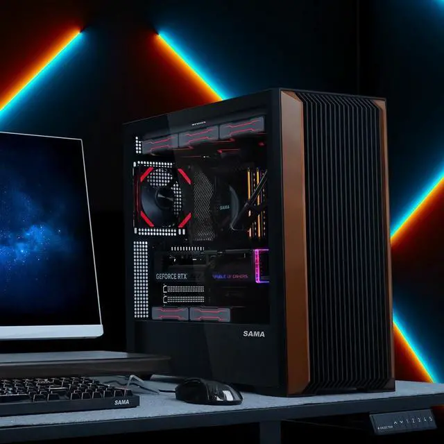 Alt view image 9 of 14 - SAMA Z60 Black Genuine Walnut Wood PC Case, ATX Mid Tower, Pre-Installed 4x 140mm ARGB PWM Fans, Supports 360mm Radiator on Top, Type-C Port, Supports E-ATX/ATX/M-ATX/ITX, Full Tower Computer Case