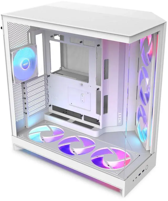Alt view image 8 of 14 - NZXT H9 Flow RGB+ (2025)  Large Dual-Chamber ATX Mid-Tower Airflow PC Case  Includes 7 RGB Fans (6 x 140mm, 1 x 120mm) & Control Hub  420mm Radiator Support  Back-Connect Ready  White