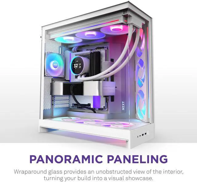 Alt view image 14 of 14 - NZXT H9 Flow RGB+ (2025)  Large Dual-Chamber ATX Mid-Tower Airflow PC Case  Includes 7 RGB Fans (6 x 140mm, 1 x 120mm) & Control Hub  420mm Radiator Support  Back-Connect Ready  White