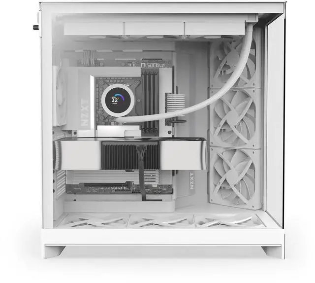 Alt view image 15 of 17 - NZXT H9 Flow (2025)  Large Dual-Chamber ATX Mid-Tower Airflow PC Case  Includes 3 x 140mm & 1 x 120mm Fans  420mm Radiator Support  Tempered Glass  Back-Connect Ready  White