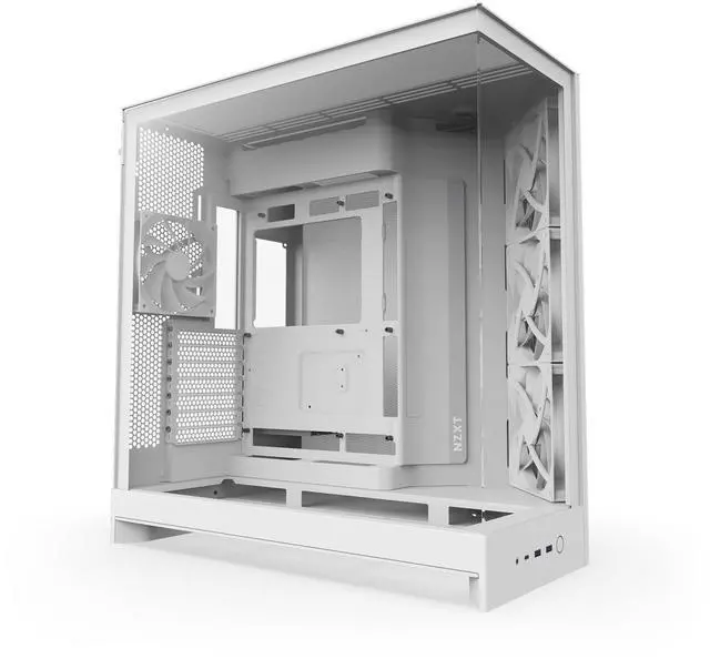 Alt view image 11 of 17 - NZXT H9 Flow (2025)  Large Dual-Chamber ATX Mid-Tower Airflow PC Case  Includes 3 x 140mm & 1 x 120mm Fans  420mm Radiator Support  Tempered Glass  Back-Connect Ready  White