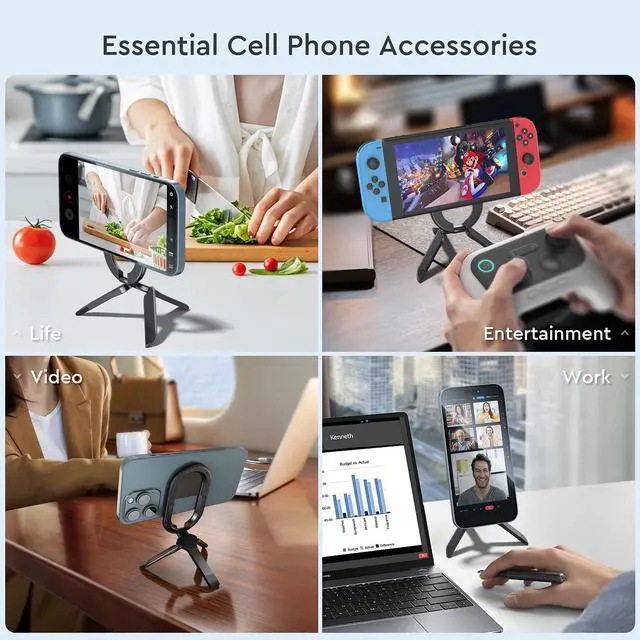 Alt view image 5 of 7 - FUVALY Tripod for Iphone Phone Ring holder Compatible with Car Mount Foldable Portable All in one Phone Stand - Black