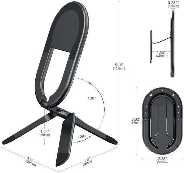 Alt view image 6 of 7 - FUVALY Tripod for Iphone Phone Ring holder Compatible with Car Mount Foldable Portable All in one Phone Stand - Black