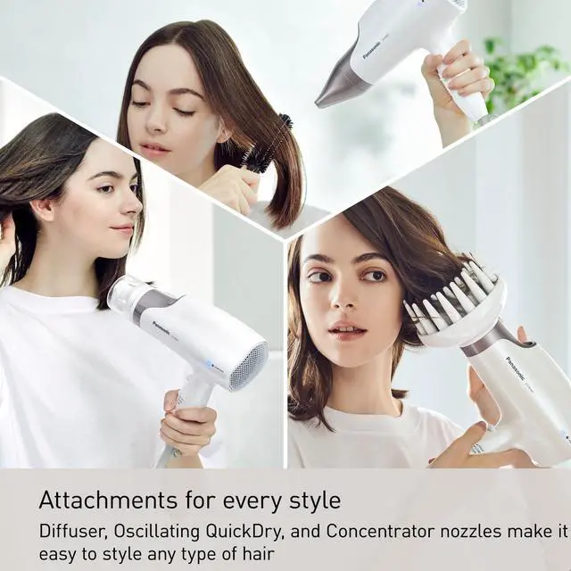 Alt view image 9 of 11 - Panasonic EH-NA67-W Nanoe Salon Hair Dryer with Oscillating QuickDry Nozzle (White)