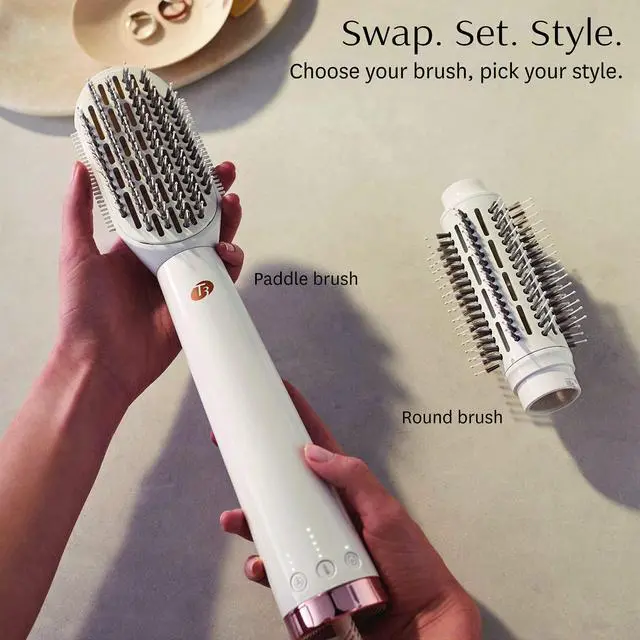 Alt view image 2 of 7 - "T3 AireBrush Duo Interchangeable Hot Air Blow Dry Brush with Two Attachments  Includes 15 Heat and Speed Combinations, T3 IonFlow Technology, Volume Booster Switch, Lock-in Cool Shot"