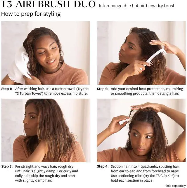 Alt view image 7 of 7 - "T3 AireBrush Duo Interchangeable Hot Air Blow Dry Brush with Two Attachments  Includes 15 Heat and Speed Combinations, T3 IonFlow Technology, Volume Booster Switch, Lock-in Cool Shot"