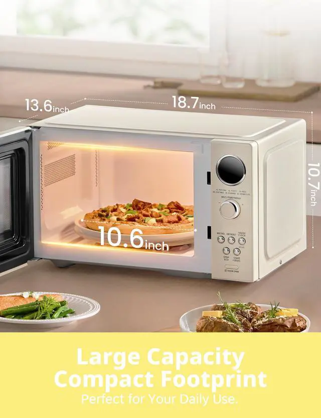 Alt view image 4 of 7 - COMFEE Retro Ovens, Small 9 Preset Programs, 0.9 cu.ft Countertop Compact Microwaves with Multi-Stage Cooking, Mute Function, LED Digital, Apricot/900W, CMO-MMP02AA(at), Apricot
