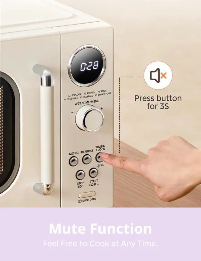 Alt view image 5 of 7 - COMFEE Retro Ovens, Small 9 Preset Programs, 0.9 cu.ft Countertop Compact Microwaves with Multi-Stage Cooking, Mute Function, LED Digital, Apricot/900W, CMO-MMP02AA(at), Apricot
