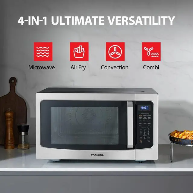 Alt view image 2 of 7 - Toshiba Air Fryer Combo 4-in-1 Countertop Microwave Oven, Smart Sensor, Convection, Mute Function, Position Memory 13.6" Turntable, 1.5 Cu Ft, 1000W, Silver, ML-EC42P(SS)