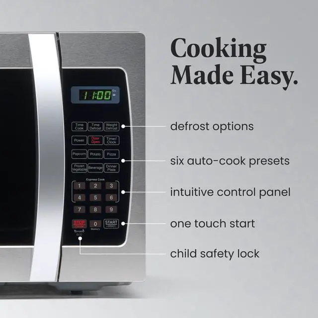 Alt view image 3 of 7 - Farberware Countertop Microwave 1000 Watts, 1.3 Cu. Ft. - Microwave Oven With LED Lighting and Child Lock - Perfect for Apartments and Dorms - Easy Clean Stainless Steel