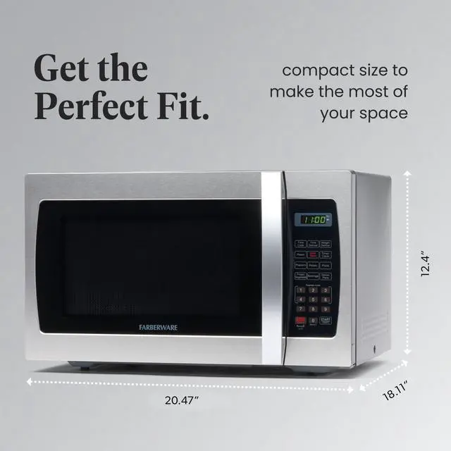 Alt view image 4 of 7 - Farberware Countertop Microwave 1000 Watts, 1.3 Cu. Ft. - Microwave Oven With LED Lighting and Child Lock - Perfect for Apartments and Dorms - Easy Clean Stainless Steel