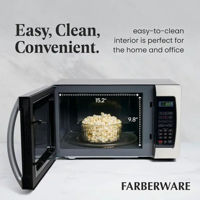 Alt view image 5 of 7 - Farberware Countertop Microwave 1000 Watts, 1.3 Cu. Ft. - Microwave Oven With LED Lighting and Child Lock - Perfect for Apartments and Dorms - Easy Clean Stainless Steel