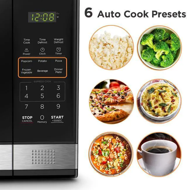 Alt view image 3 of 8 - BLACK+DECKER EM031MB11 Digital Microwave Oven with Turntable Push-Button Door, Child Safety Lock, 1000W, 1.1cu.ft, Black & Stainless Steel, 1.1 Cu.ft