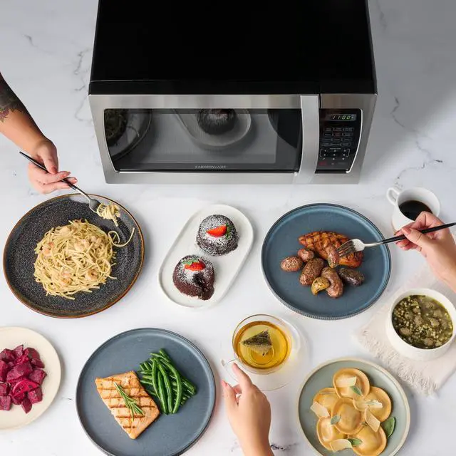 Alt view image 6 of 7 - Farberware Countertop Microwave 1000 Watts, 1.3 Cu. Ft. - Microwave Oven With LED Lighting and Child Lock - Perfect for Apartments and Dorms - Easy Clean Stainless Steel