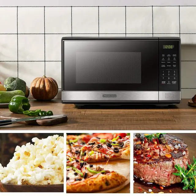 Alt view image 5 of 8 - BLACK+DECKER EM031MB11 Digital Microwave Oven with Turntable Push-Button Door, Child Safety Lock, 1000W, 1.1cu.ft, Black & Stainless Steel, 1.1 Cu.ft