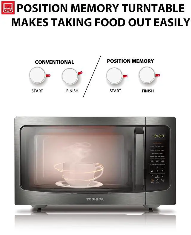 Alt view image 12 of 13 - Toshiba Ml-Em45P(Bs) Countertop Microwave Oven With Smart Sensor, Sound On/Off Function And Position Memory Turntable, 1.6 Cu.Ft, Black Stainless Steel, Non-Inverter Technology