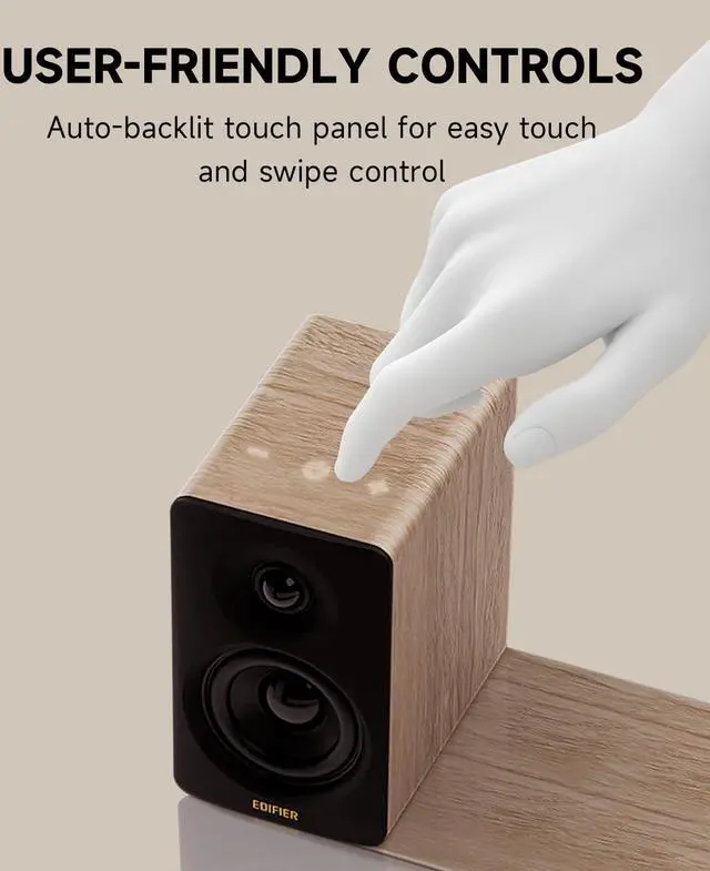 Alt view image 6 of 7 - Edifier M60 Multimedia Speaker Bluetooth 5.3, 66W RMS, Hi-Res Audio & Hi-Res Wireless Audio, LDAC,3" Mid Bass & 1" Tweeter, USB-C & Aux Inputs, Compact Desktop Speaker Classic Oak