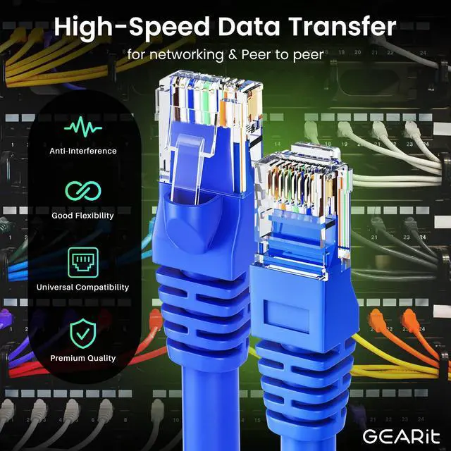 Alt view image 3 of 7 - GEARit Cat 6 Ethernet Cable Pack - 20-Pack 25 ft Cat6 Ethernet Patch Cables | RJ45 Network Patch Cable, 10 Gbps Snagless Gold-Plated Connectors - Ethernet Cable Cat 6 for PC, TV, Router - Blue